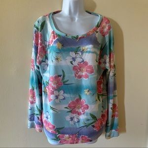 SO Authentic American Heritage Women's XL Long Sleeve Pastel Floral Top Hawaiian